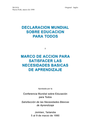 DECLARACIÓN MUNDIAL SOBRE EDUCACIÓN PARA TODOS