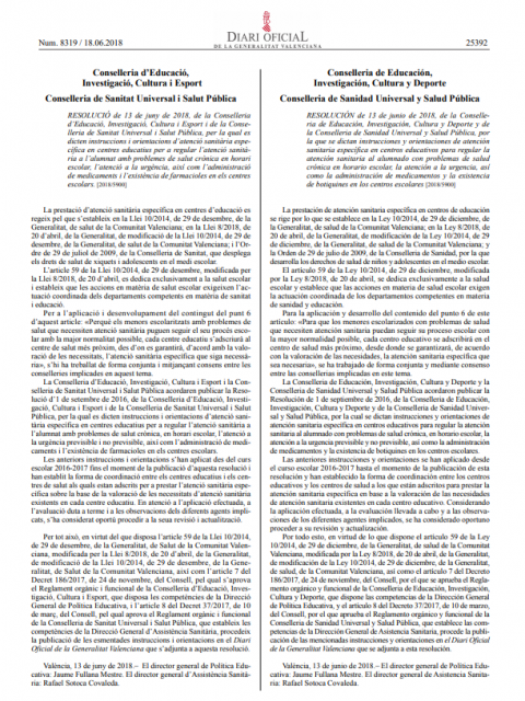 Resolución Atención Sanitaria en Centros Educativos